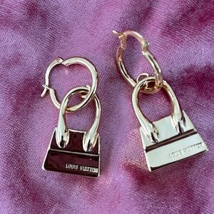 Louis Vuitton LV Handbag Purse Gold Hook Drop Earrings